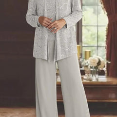 Women's Elegant Sequined Three-Piece Pants Suit | Chic Wide Leg Outfit 1