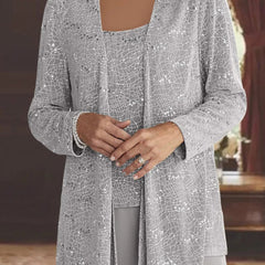 Women's Elegant Sequined Three-Piece Pants Suit | Chic Wide Leg Outfit 2