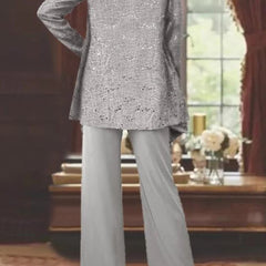 Women's Elegant Sequined Three-Piece Pants Suit | Chic Wide Leg Outfit 3