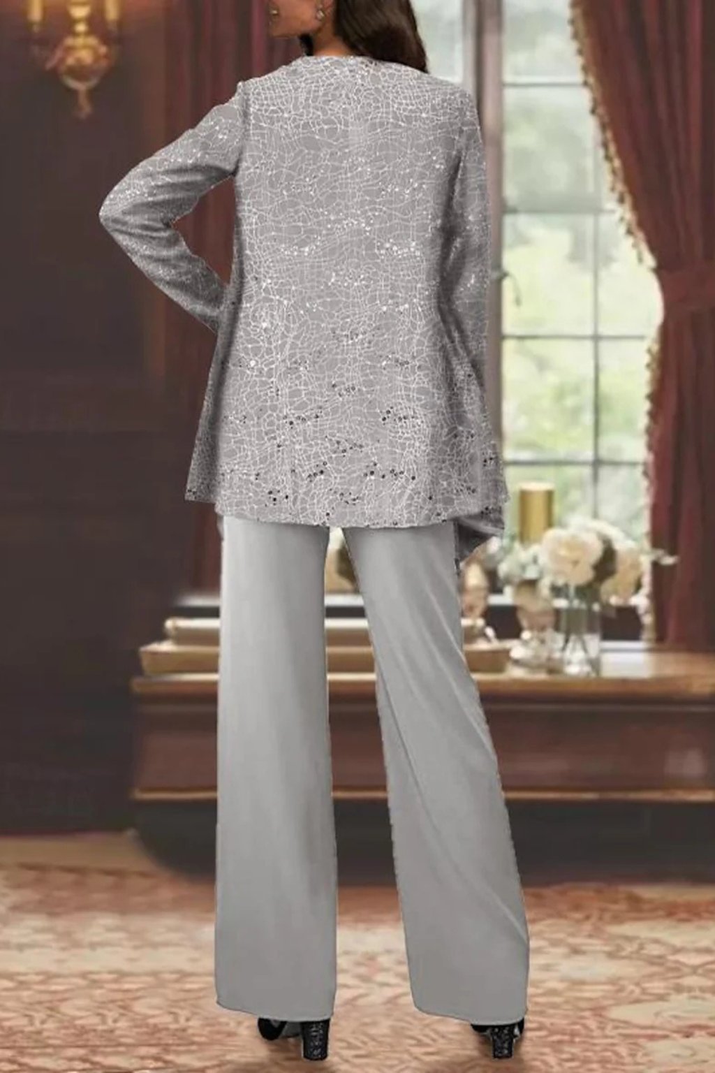 Women's Elegant Sequined Three-Piece Pants Suit | Chic Wide Leg Outfit 3