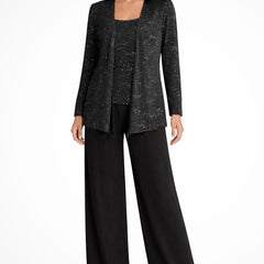 Women's Elegant Sequined Three-Piece Pants Suit | Chic Wide Leg Outfit 4