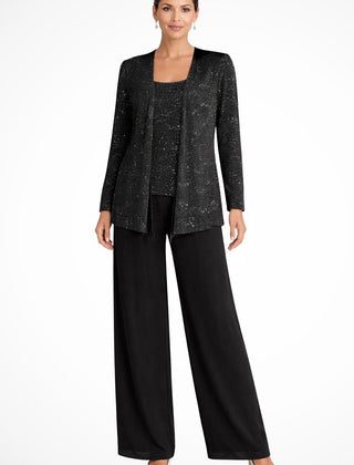 Women's Elegant Sequined Three-Piece Pants Suit | Chic Wide Leg Outfit 4