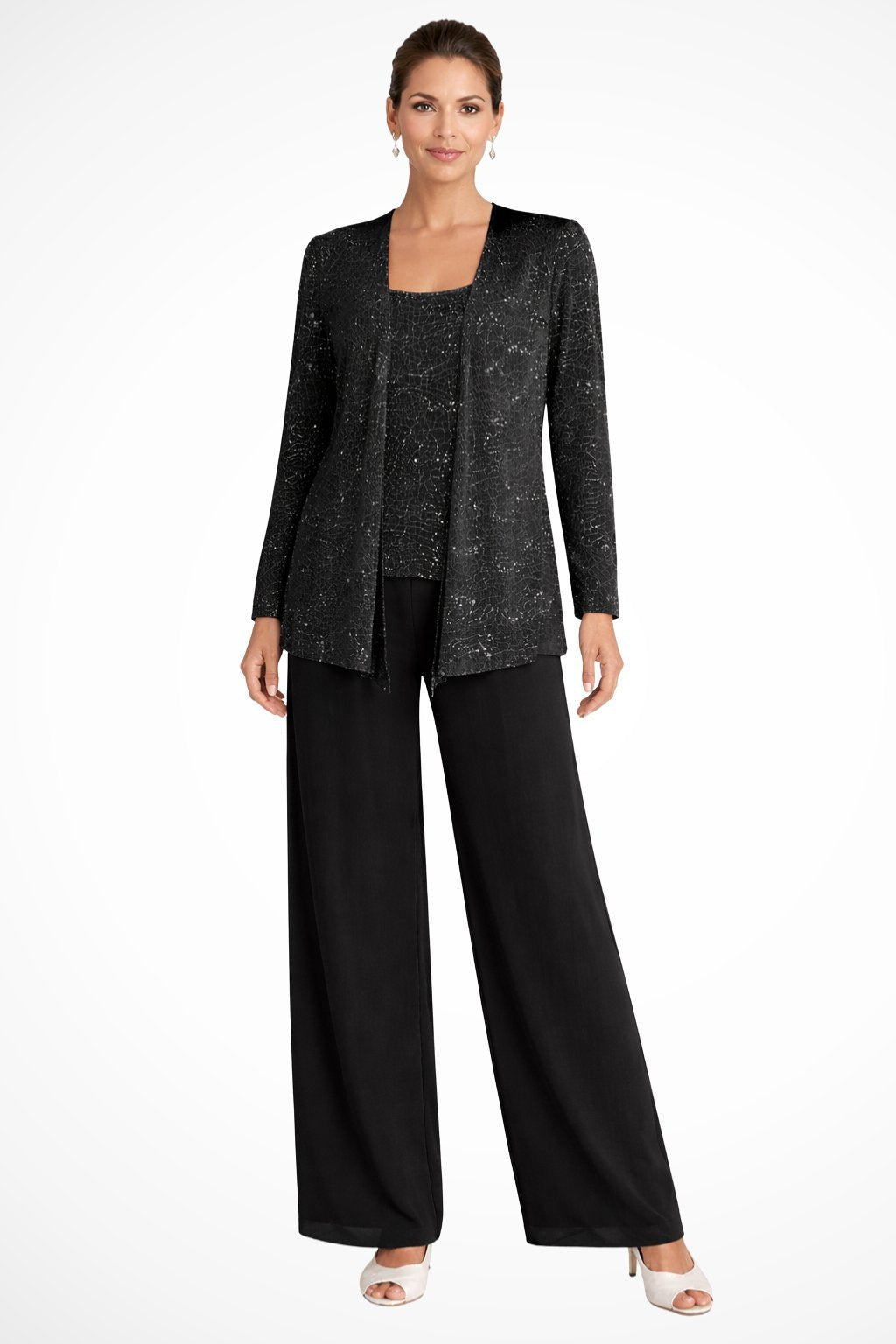 Women's Elegant Sequined Three-Piece Pants Suit | Chic Wide Leg Outfit 4