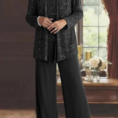 Women's Elegant Sequined Three-Piece Pants Suit | Chic Wide Leg Outfit 5