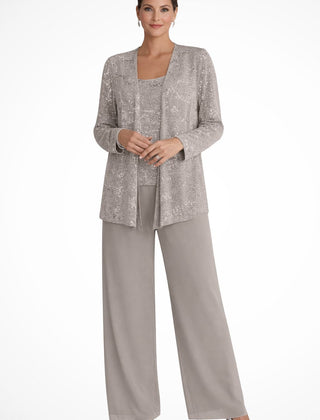 Women's Elegant Sequined Three-Piece Pants Suit | Chic Wide Leg Outfit 8