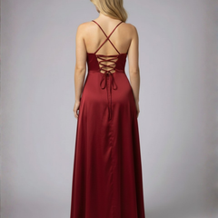 Women's Elegant Silk Maxi Dress | Draped Neckline with Modern Leg Slit 1