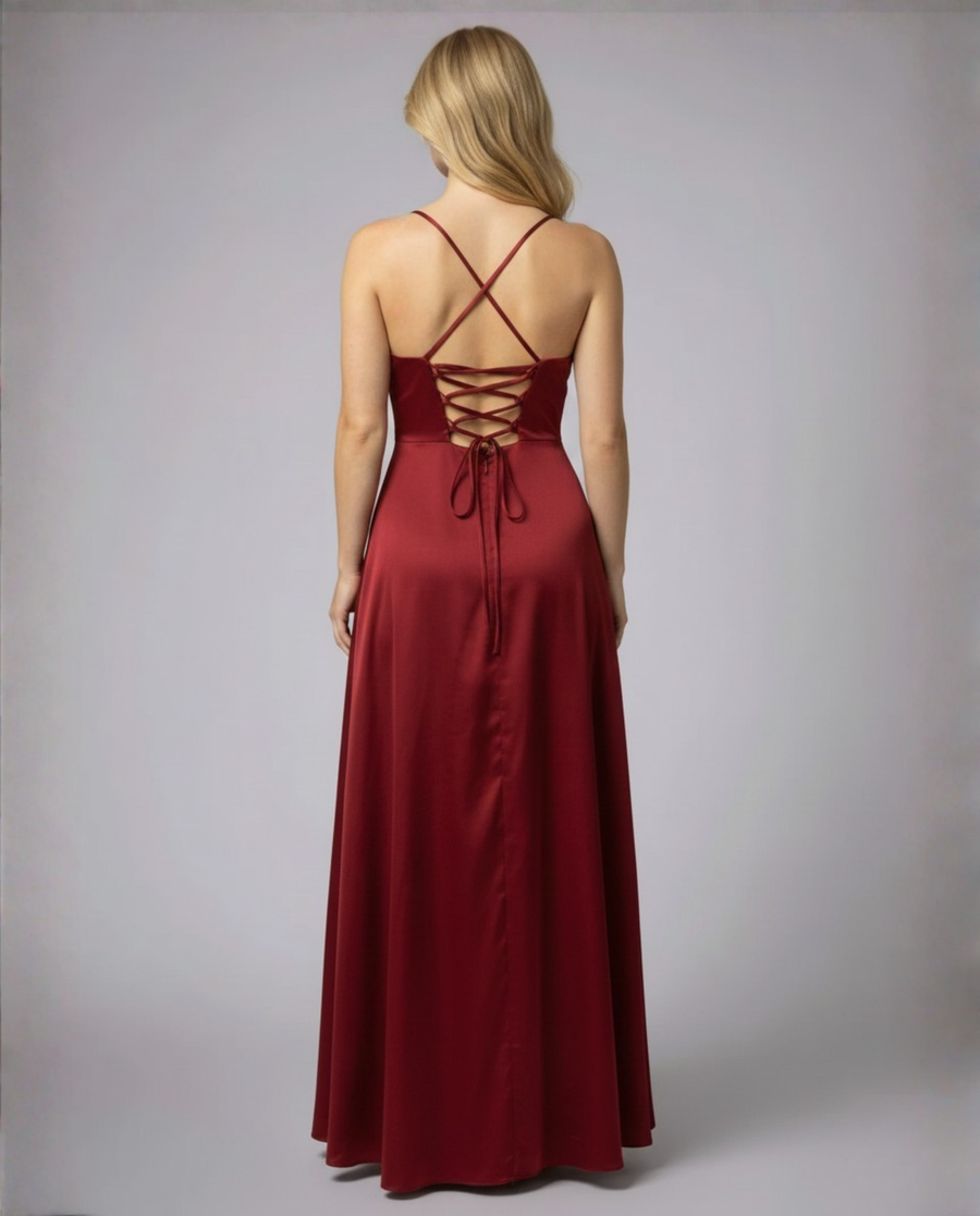 Women's Elegant Silk Maxi Dress | Draped Neckline with Modern Leg Slit 1