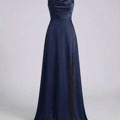Women's Elegant Silk Maxi Dress | Draped Neckline with Modern Leg Slit 4