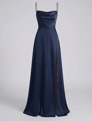 Women's Elegant Silk Maxi Dress | Draped Neckline with Modern Leg Slit 4