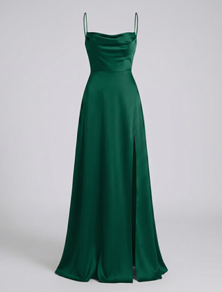 Women's Elegant Silk Maxi Dress | Draped Neckline with Modern Leg Slit 5