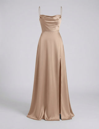 Women's Elegant Silk Maxi Dress | Draped Neckline with Modern Leg Slit 7