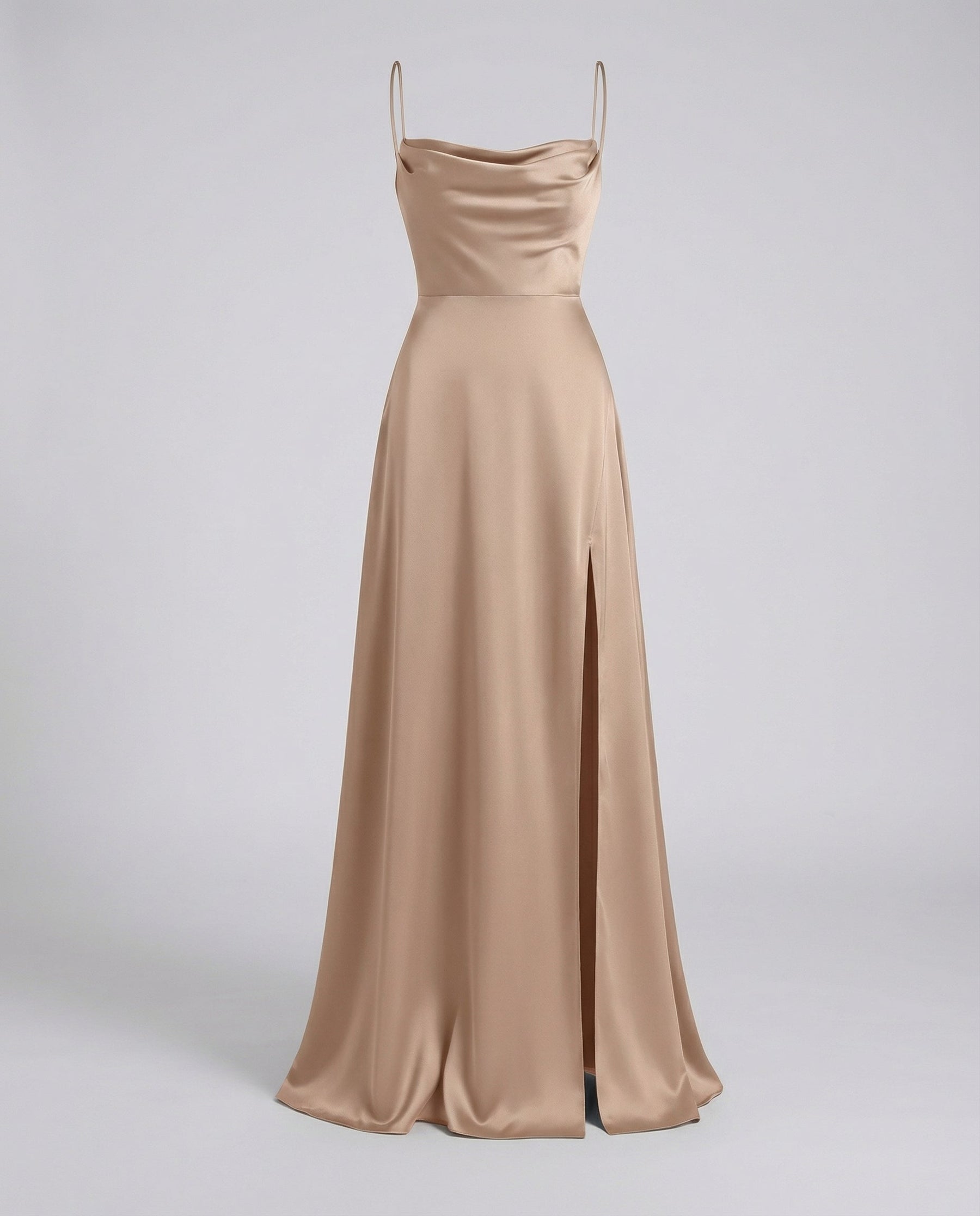 Women's Elegant Silk Maxi Dress | Draped Neckline with Modern Leg Slit 7
