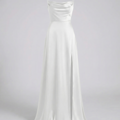 Women's Elegant Silk Maxi Dress | Draped Neckline with Modern Leg Slit 8
