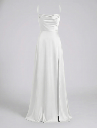 Women's Elegant Silk Maxi Dress | Draped Neckline with Modern Leg Slit 8