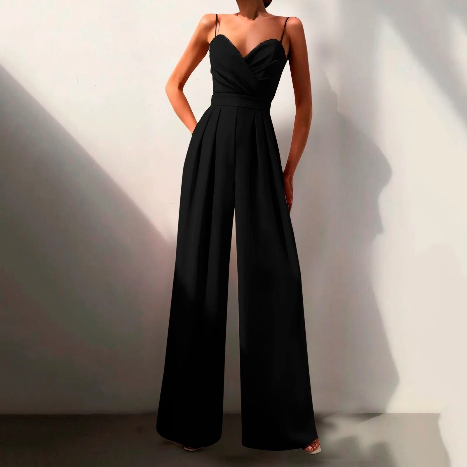 Women's Elegant Spaghetti Strap Jumpsuit | Sweetheart Neck Wide Leg Design for Formal Occasions 0