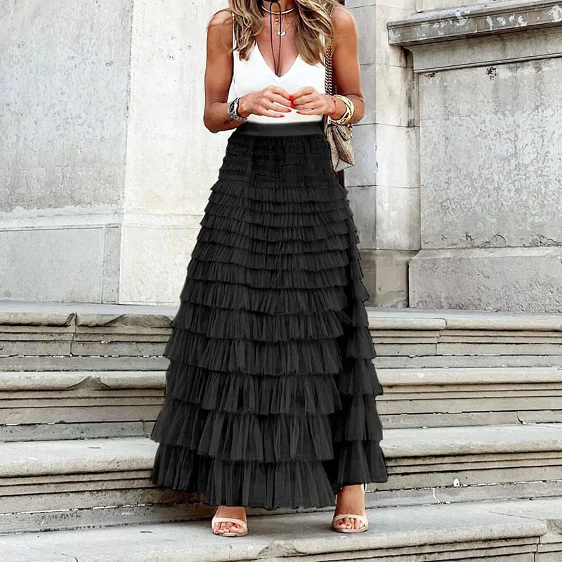 Women's Elegant Tulle Maxi Skirt | Flattering High-Waist Black Skirt for All Occasions 3