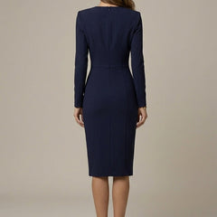 Women's Elegant V-Neck Blazer Dress | Tailored Asymmetric Hem Formal Dress 2