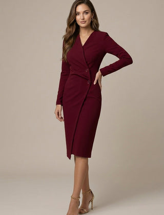 Women's Elegant V-Neck Blazer Dress | Tailored Asymmetric Hem Formal Dress 3