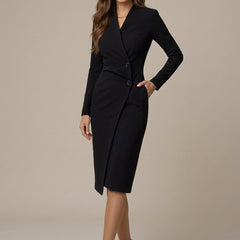 Women's Elegant V-Neck Blazer Dress | Tailored Asymmetric Hem Formal Dress 5