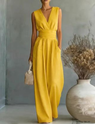 Women's Elegant V-Neck Jumpsuit | Sleek Sleeveless Wide-Leg Design 2