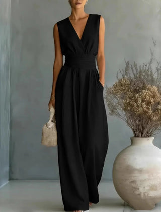 Women's Elegant V-Neck Jumpsuit | Sleek Sleeveless Wide-Leg Design 3