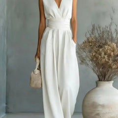 Women's Elegant V-Neck Jumpsuit | Sleek Sleeveless Wide-Leg Design 4