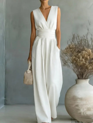 Women's Elegant V-Neck Jumpsuit | Sleek Sleeveless Wide-Leg Design 4