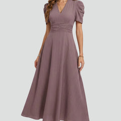 Women's Elegant V-Neck Midi Dress | Stylish Short Sleeve Summer Dress 0