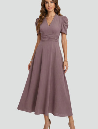 Women's Elegant V-Neck Midi Dress | Stylish Short Sleeve Summer Dress 0