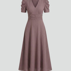 Women's Elegant V-Neck Midi Dress | Stylish Short Sleeve Summer Dress 1