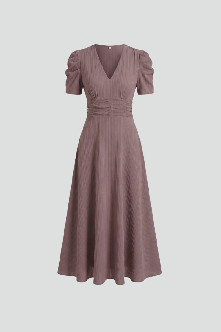 Women's Elegant V-Neck Midi Dress | Stylish Short Sleeve Summer Dress 1