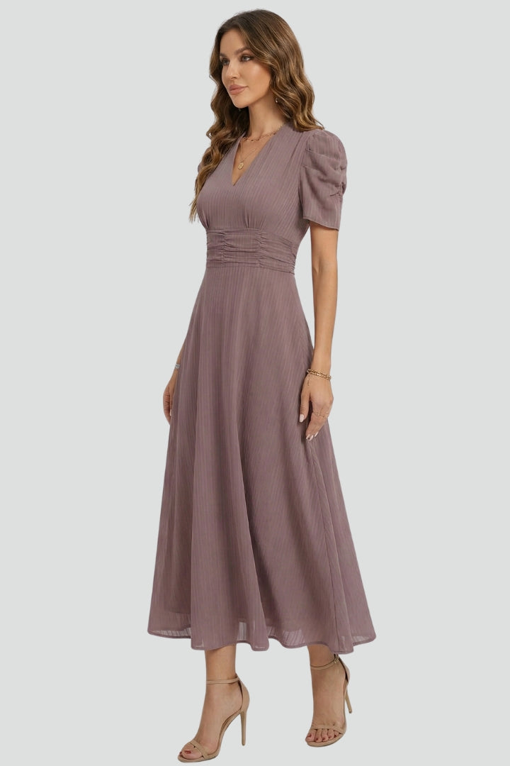 Women's Elegant V-Neck Midi Dress | Stylish Short Sleeve Summer Dress 2