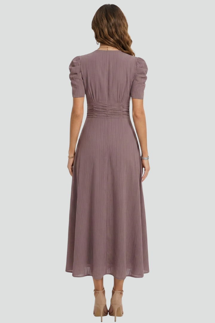 Women's Elegant V-Neck Midi Dress | Stylish Short Sleeve Summer Dress 3