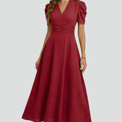 Women's Elegant V-Neck Midi Dress | Stylish Short Sleeve Summer Dress 4