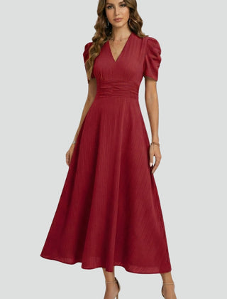 Women's Elegant V-Neck Midi Dress | Stylish Short Sleeve Summer Dress 4