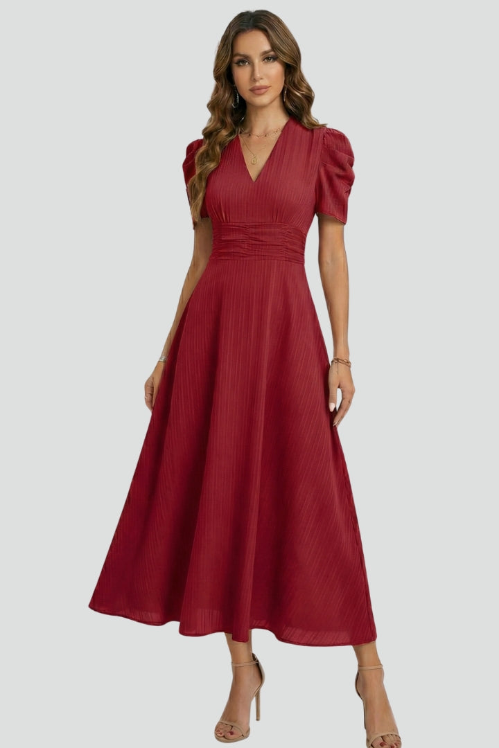 Women's Elegant V-Neck Midi Dress | Stylish Short Sleeve Summer Dress 4