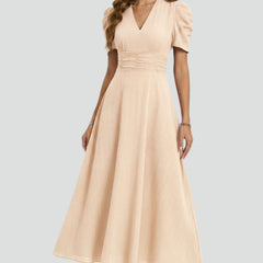 Women's Elegant V-Neck Midi Dress | Stylish Short Sleeve Summer Dress 5