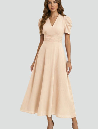 Women's Elegant V-Neck Midi Dress | Stylish Short Sleeve Summer Dress 5