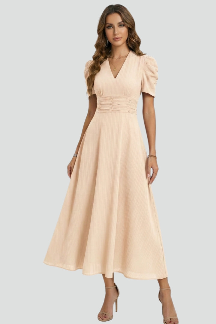 Women's Elegant V-Neck Midi Dress | Stylish Short Sleeve Summer Dress 5