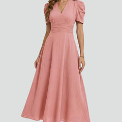 Women's Elegant V-Neck Midi Dress | Stylish Short Sleeve Summer Dress 6
