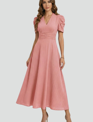 Women's Elegant V-Neck Midi Dress | Stylish Short Sleeve Summer Dress 6