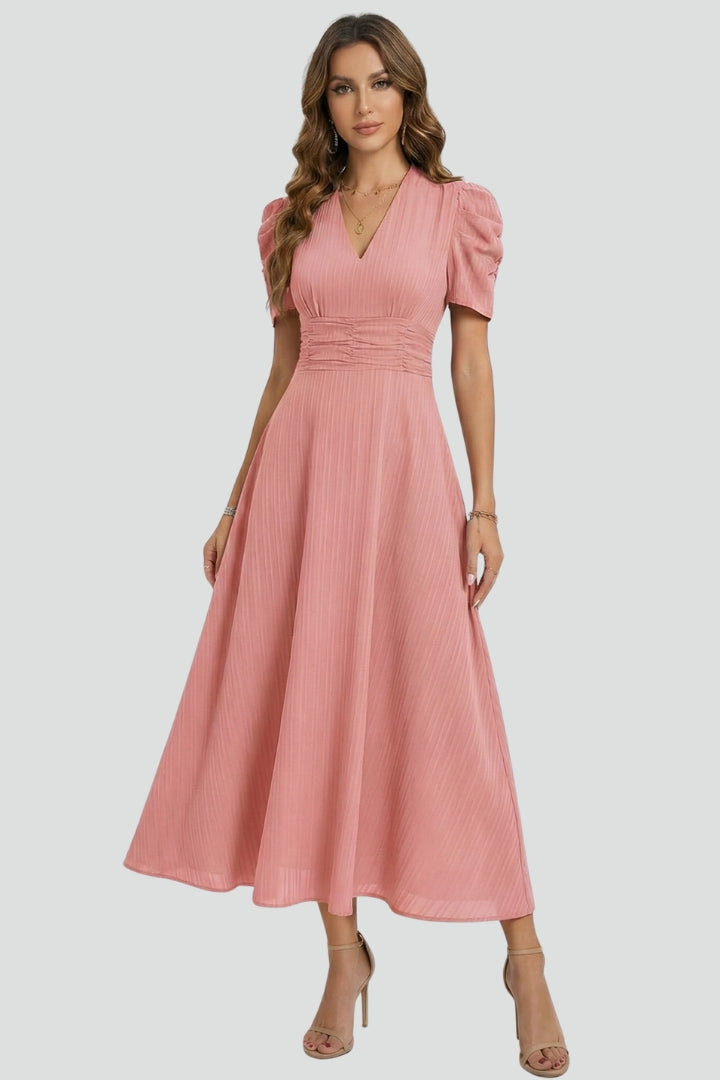 Women's Elegant V-Neck Midi Dress | Stylish Short Sleeve Summer Dress 6