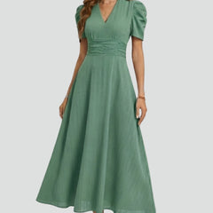 Women's Elegant V-Neck Midi Dress | Stylish Short Sleeve Summer Dress 7