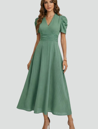 Women's Elegant V-Neck Midi Dress | Stylish Short Sleeve Summer Dress 7