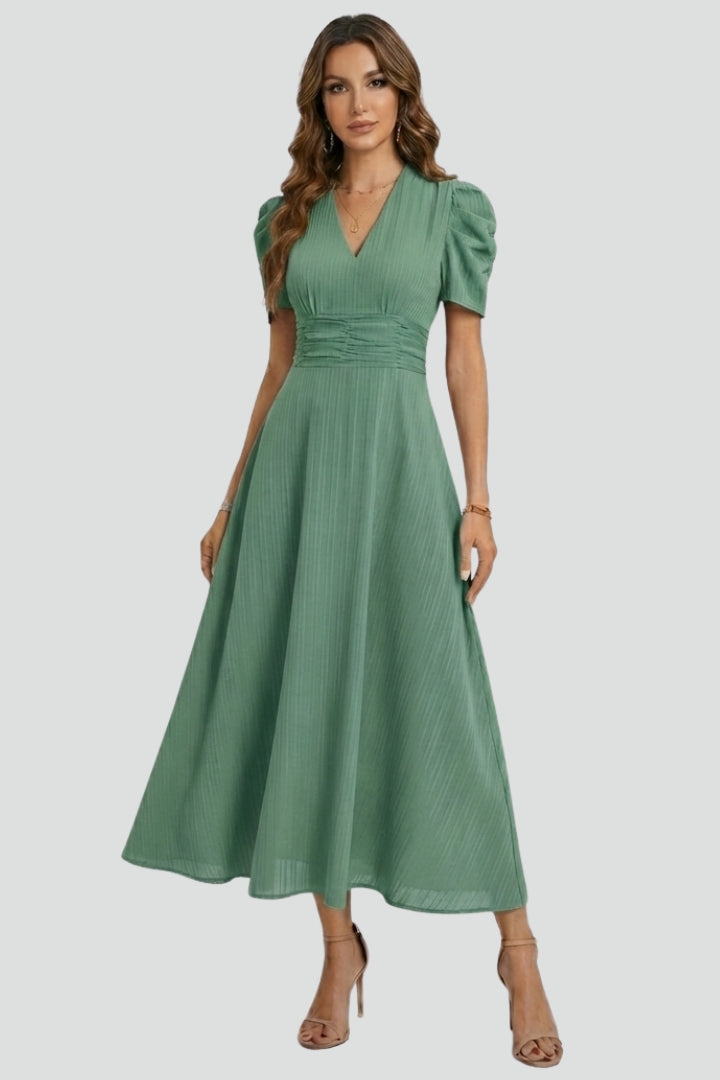 Women's Elegant V-Neck Midi Dress | Stylish Short Sleeve Summer Dress 7