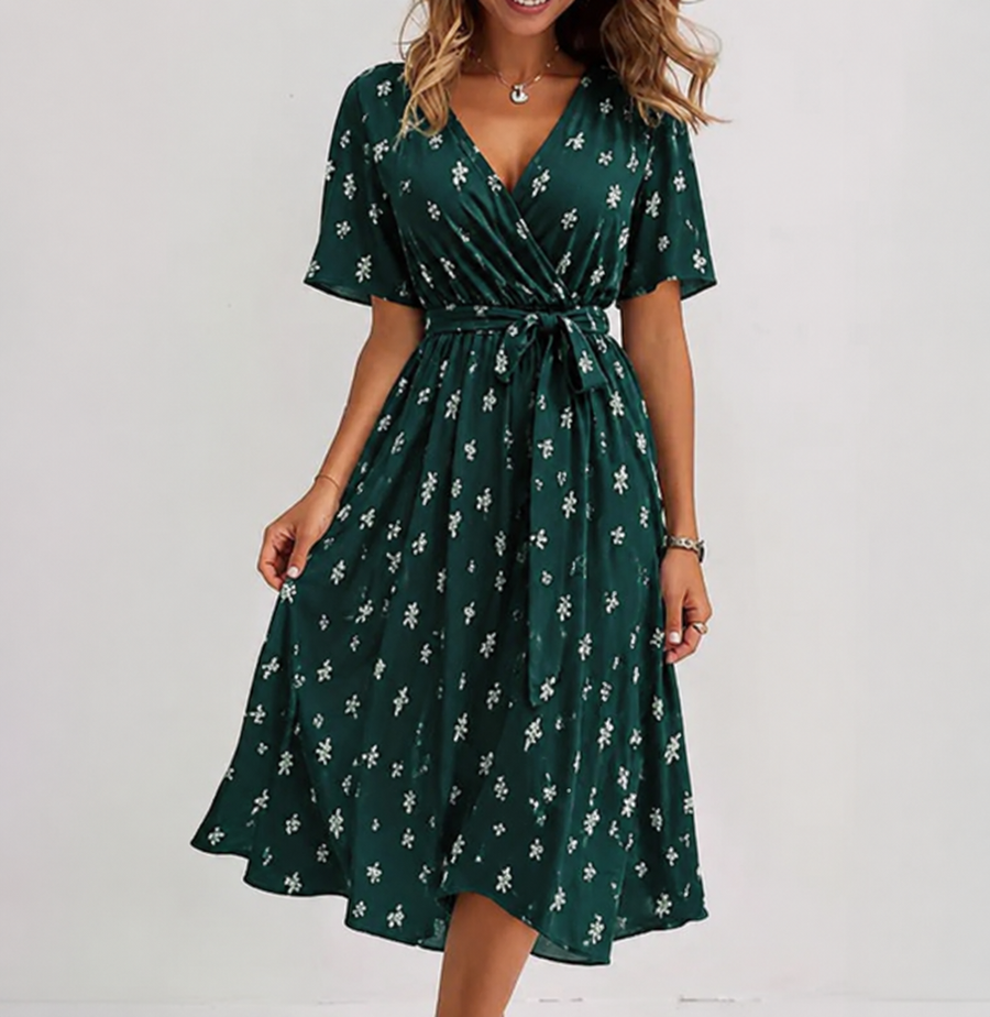 Women's Elegant V-Neck Midi Dress
