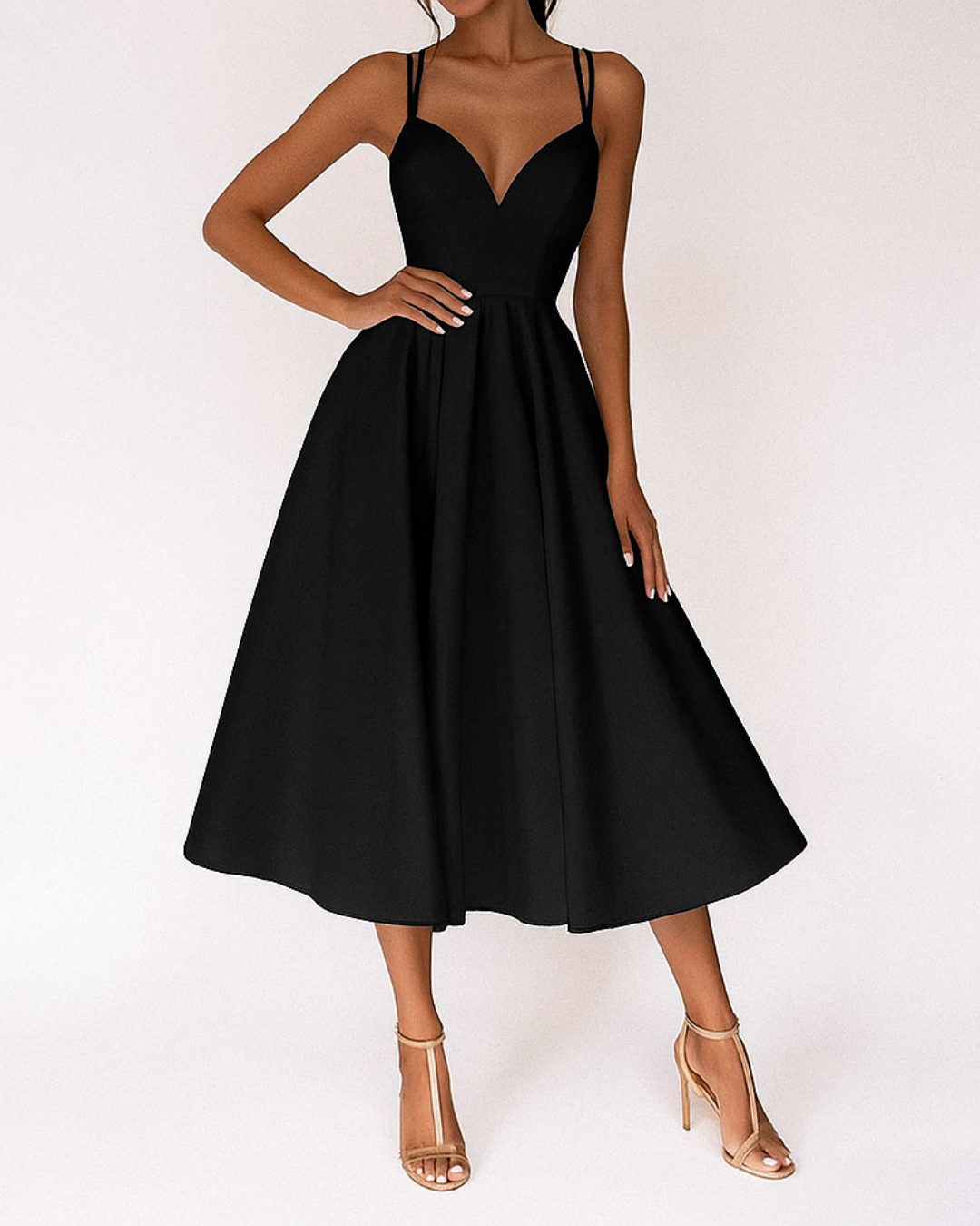 Women's Elegant V-Neck Wedding Dress | Flared Hem Bridal Gown 0