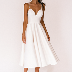 Women's Elegant V-Neck Wedding Dress | Flared Hem Bridal Gown 1