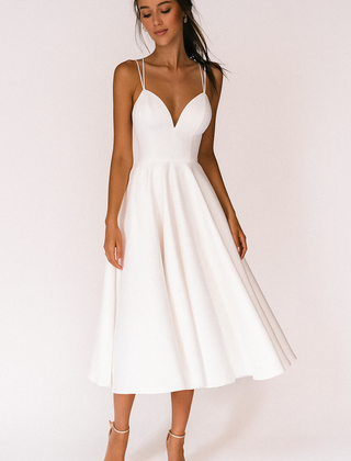 Women's Elegant V-Neck Wedding Dress | Flared Hem Bridal Gown 1