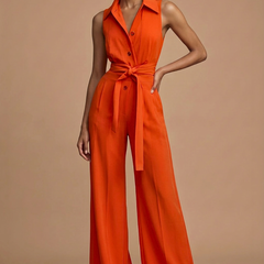 Women's Elegant White Sleeveless Jumpsuit | Chic Wide Leg Design with Waist Tie 0